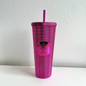 NEW Starbucks 2022 Christmas Pink Bling Studded Tumbler 24 oz Cold Cup